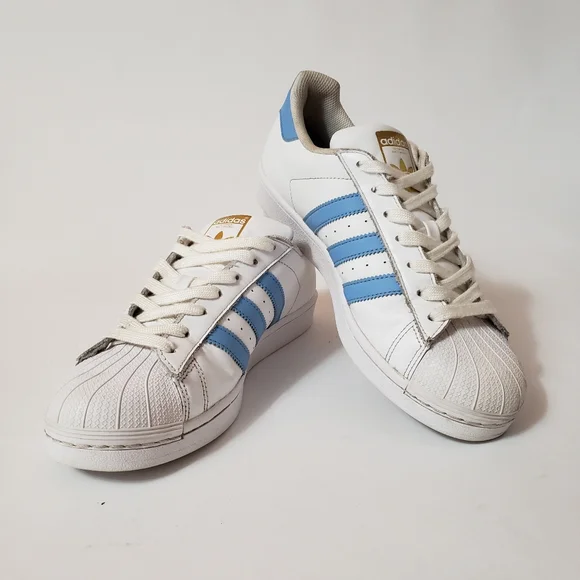 adidas | Shoes | Adidas Superstar White Baby Blue Womens Shoes Size 85 |  Poshmark